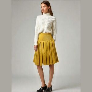 Any Girls Yellow Angora Wool Blend Pleated Cable Knit Skirt Size S (CN L)